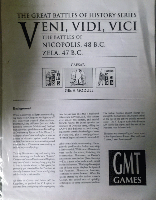 GMT/VENI,VIDI,VICI/THE GREAT BATTLES OF HISTORY SERIES/GBoH MODULE/新品駒未切断/日本語訳無し