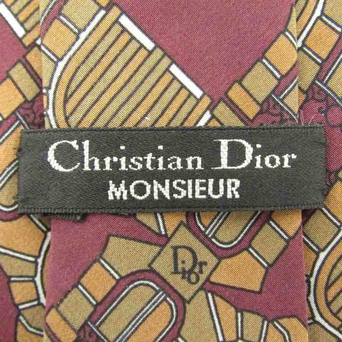 クリスチャンディオール シルク 総柄 小紋柄 ブランド ネクタイ メンズ レッド 良品 Christian Dior_画像4