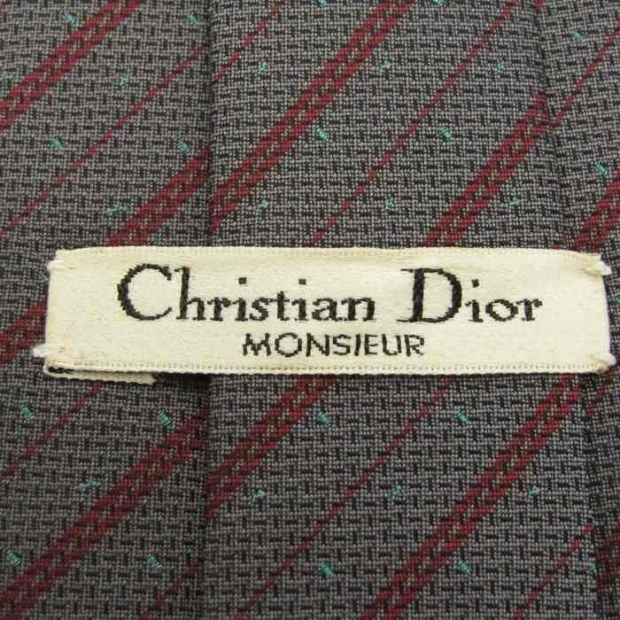 クリスチャンディオール シルク ストライプ柄 ライン柄 ドット柄 ブランド ネクタイ メンズ グレー 良品 Christian Dior_画像4