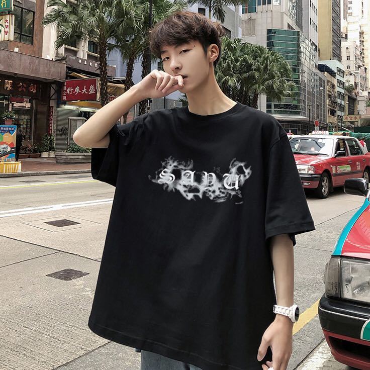 メンズtシャツ ティーシャツ 韓国風 半袖 丸首 大きいサイズ ゆったり 英文字 夏 メンズファッション プリントJUAS061(2色S-4XL)_画像8