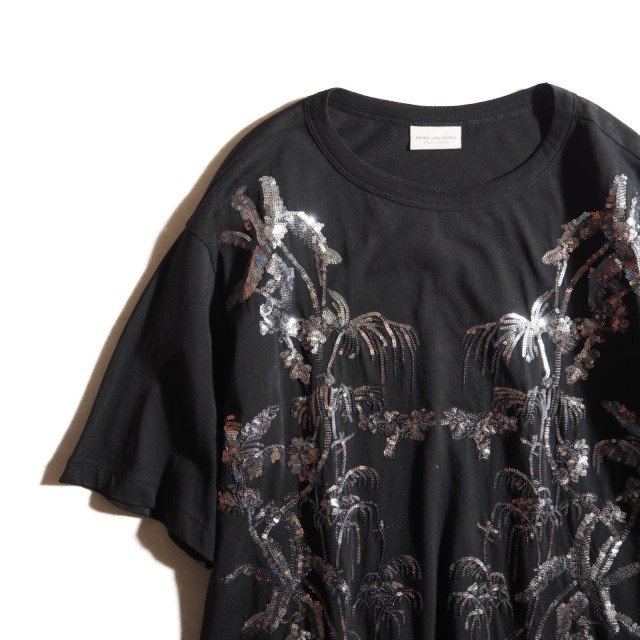 x5661P　▼DRIES VAN NOTEN ドリスヴァンノッテン▼　新品同様 18SS スパンコール パーム Tシャツ 黒 XS レディース ヤシ 半袖 春夏 rb mks_画像2