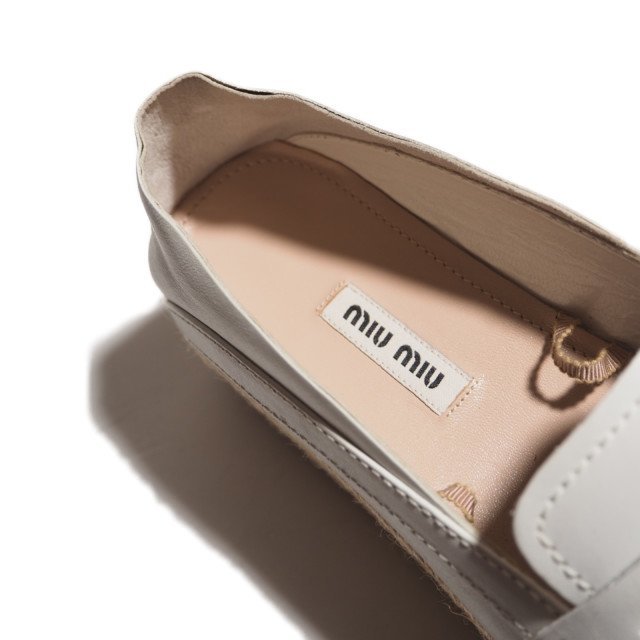 A9075P VMIU MIU MiuMiu V new goods ankle ribbon attaching thickness bottom espadrille Loafer white 37/23.5cm shoes white spring summer rb mks