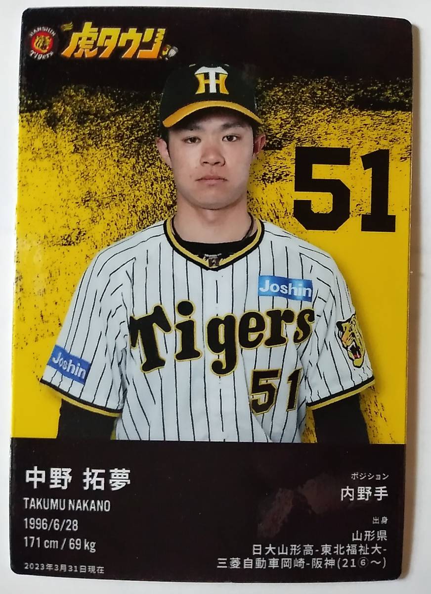 阪神タイガース 中野拓夢選手 虎タウンカード⭐️4 銀箔サイン トラコ