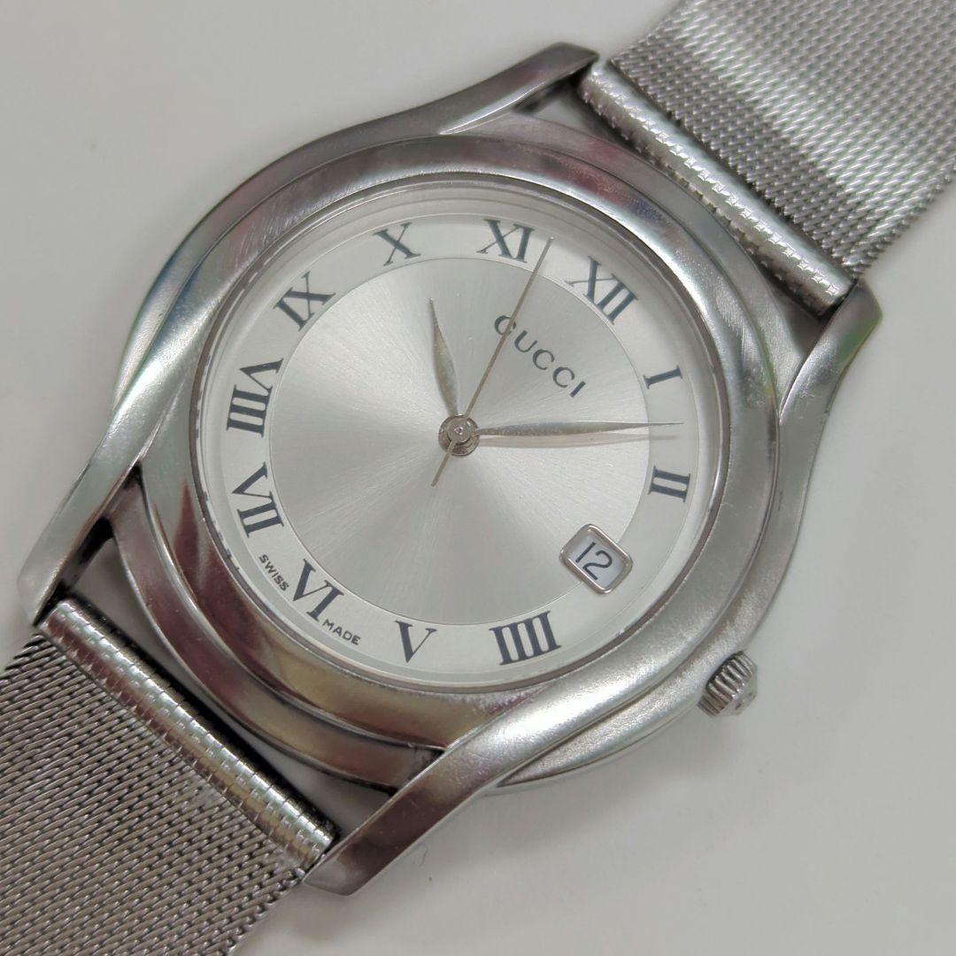 正規】グッチ QZ 5500M シルバー文字盤 デイト ローマン メンズ 腕時計-