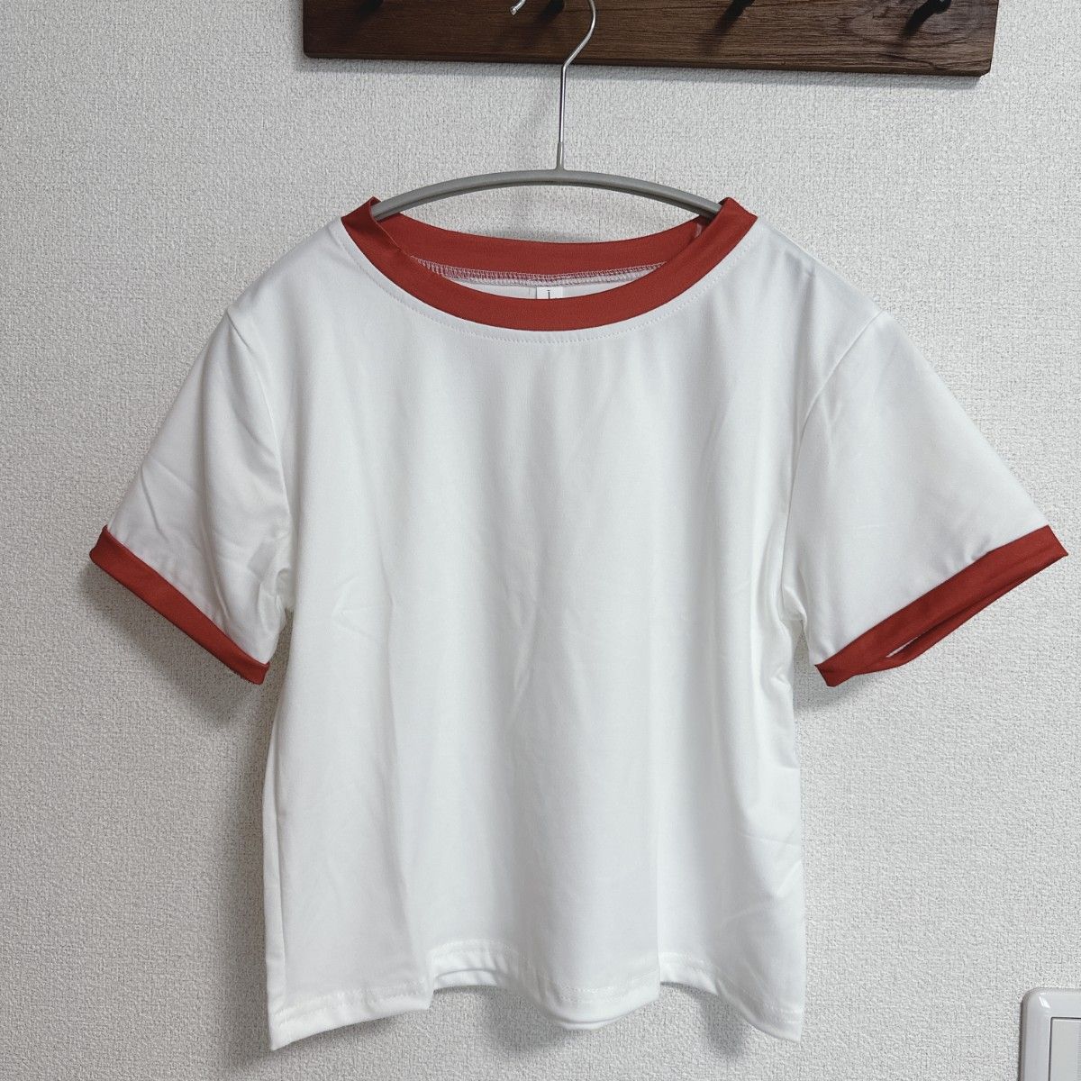 カットソー 半袖 スタンドカラー シンプル クロップド丈 Tシャツ ホワイト 可愛い 無地 ワンポイント 夏 サマーTシャツ 韓国