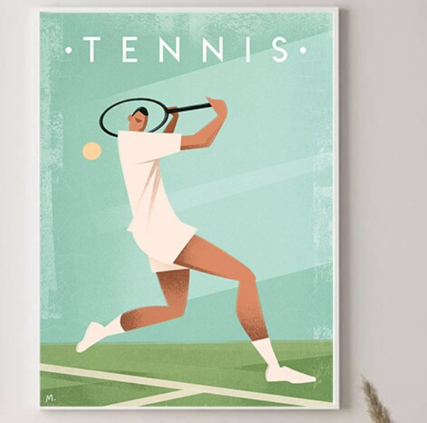 G2873 テニス アメリカ ビンテージ ミッドセンチュリー モダン カフェ バー キャンバスアートポスター 50×70cm イラスト 海外製 枠なし_画像1