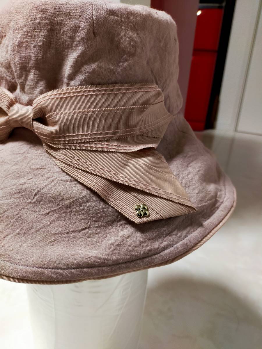 遮光 遮熱 UV 1級遮光生地 アンテプリマ ラインストーン リボン 帽子 ピンク アジャスターの画像1