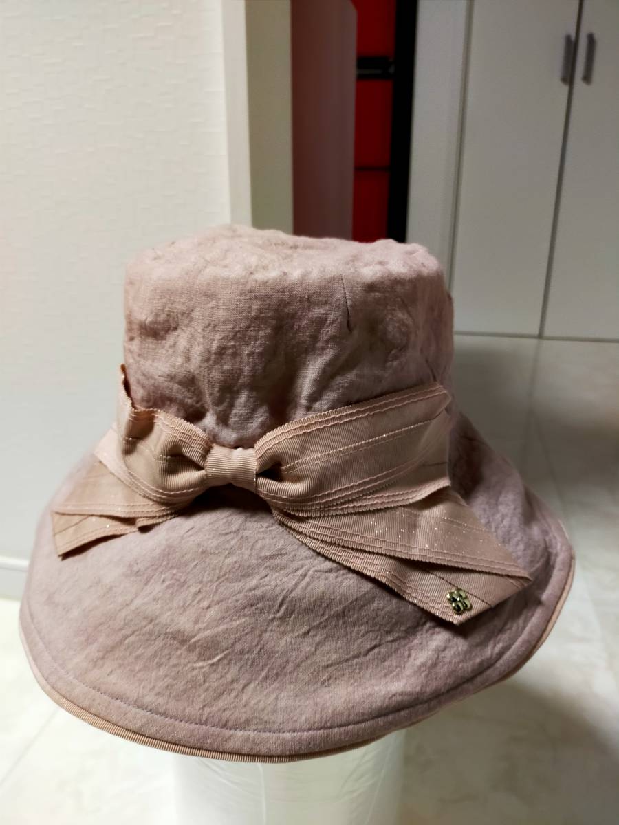 遮光 遮熱 UV 1級遮光生地 アンテプリマ ラインストーン リボン 帽子 ピンク アジャスターの画像2