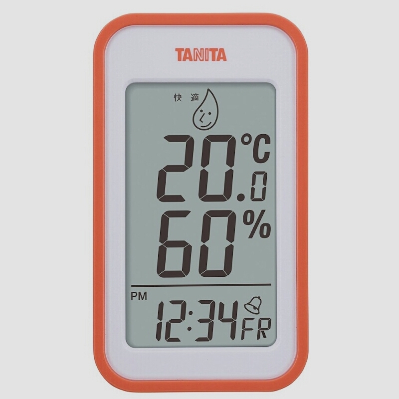 送料無料★タニタ 温湿度計 時計 カレンダー アラーム 温度 湿度 デジタル 壁掛け 卓上 マグネット (オレンジ)_画像1
