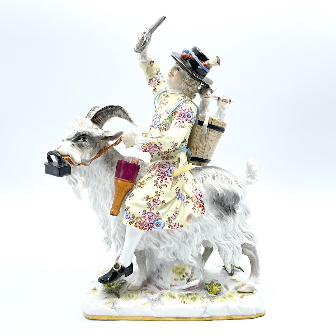 マイセン MEISSEN テイラー フィギュリン ヤギに乗る仕立て屋 ケンドラー造形 一級品 アンティーク ボタン剣