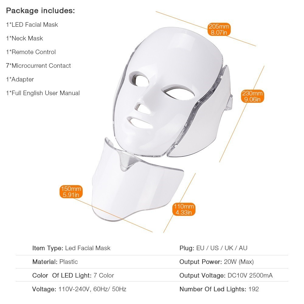 LED フェイシャルマスク 7色ライトのスキンケア ビューティーマスク 首のシワ取り 若返り治療 ニキビ治療 美白 _画像7