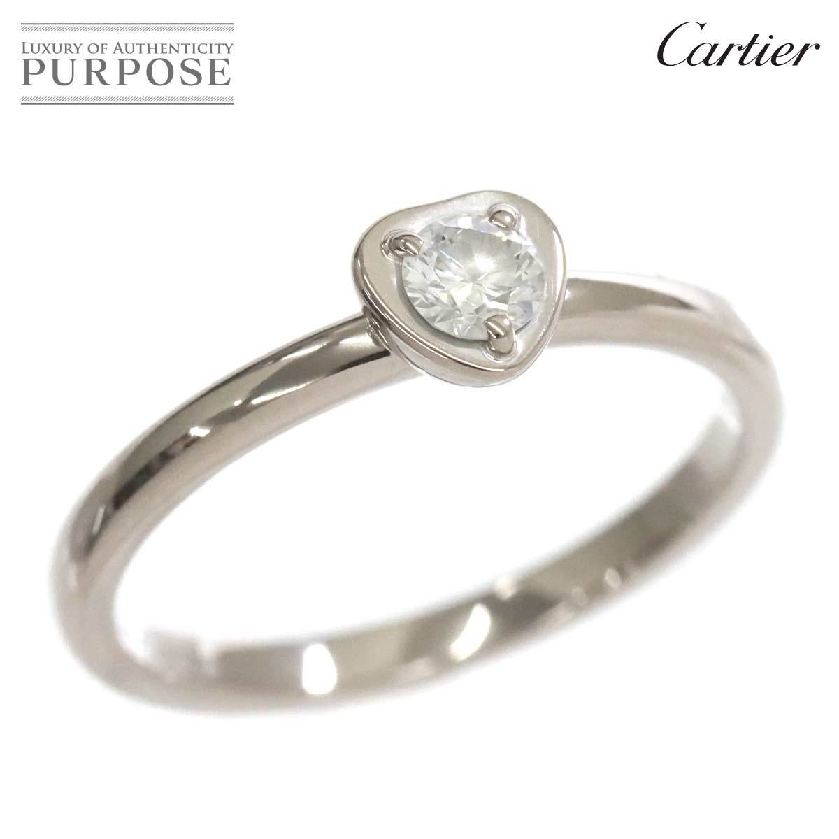 カルティエ Cartier ディアマン レジェ ハート #51 リング ダイヤ K18 WG 750 指輪 Diamant Leger Heart Ring【証明書】 90188309