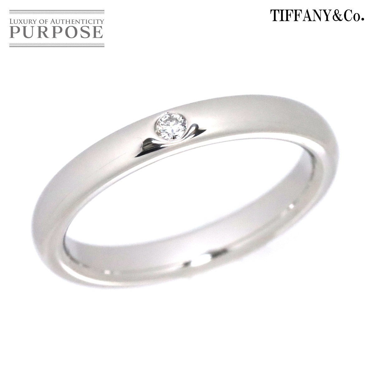 ティファニー TIFFANY&Co. スタッキング バンド 9号 リング ダイヤ 1P Pt プラチナ 指輪 Stacking Band Ring 90183603_画像1