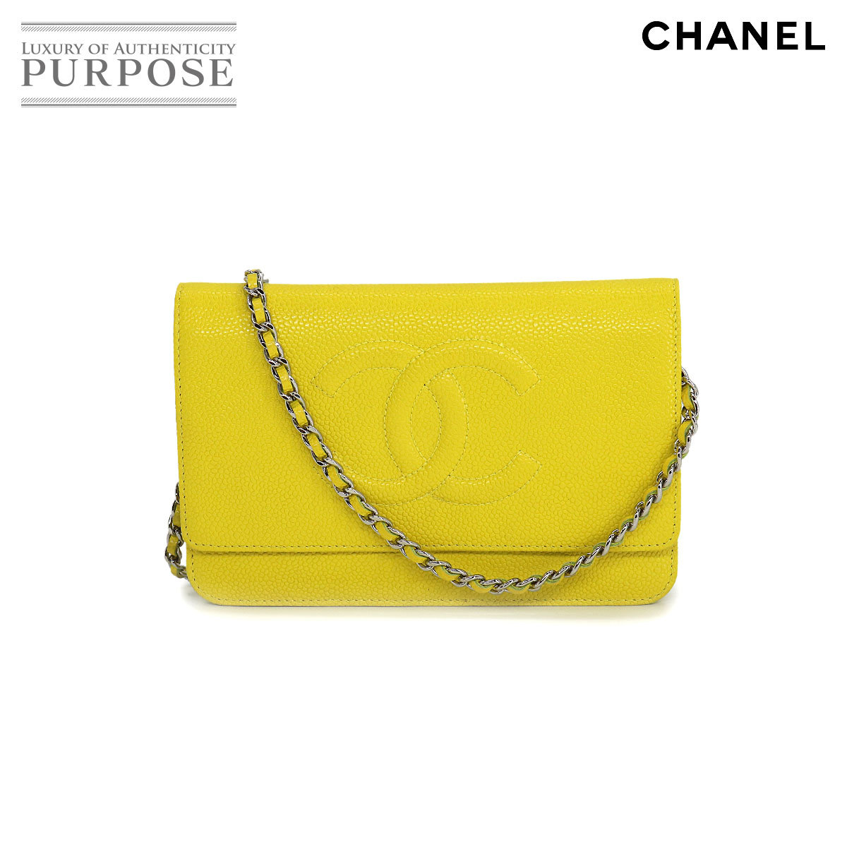 新品同様 シャネル CHANEL キャビアスキン チェーン ウォレット 長財布