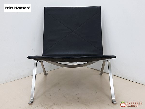 ◆展示品◆ Fritz Hansen フリッツ・ハンセン PK22 黒革/レザー ラウンジチェア ポール・ケアホルム 74万 名作 美品