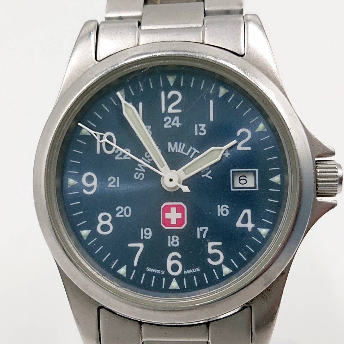 電池切れ】SWISS MILITARY スイスミリタリー クォーツ 腕時計 青 電池切れ】SWISS MILITARY スイスミリタリー クォーツ 腕時計 青