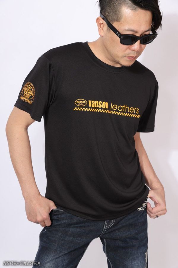 VANSON ドライメッシュ 半袖 Tシャツ VS22808S ブラック×イエロー【2XLサイズ】バンソン_画像2