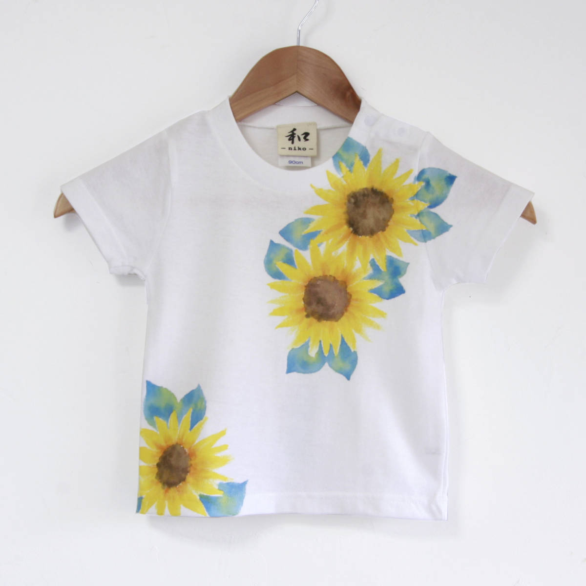  child clothes Kids T-shirt 130 size white sunflower pattern T-shirt hand made hand .. T-shirt floral print summer present 