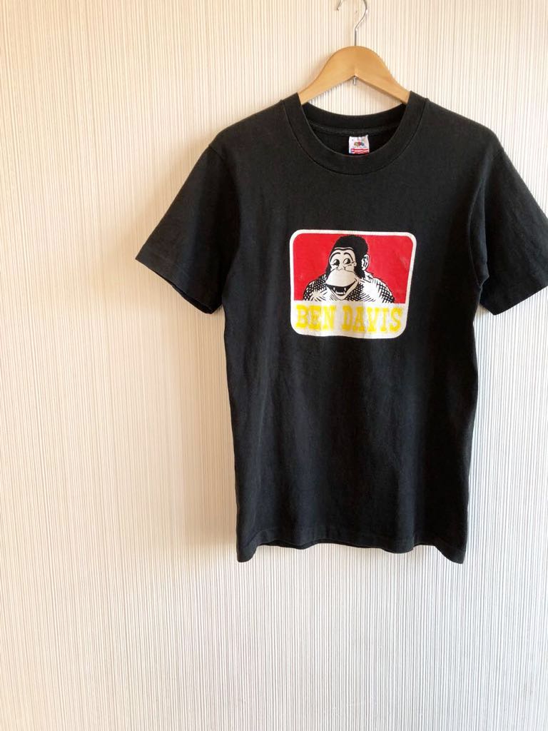 ★☆90s USA製 VINTAGE BEN DAVIS ベンデイビス デカロゴ プリントTシャツ オールド ビンテージ 黒 ブラック S FRUITボディ シングル☆★