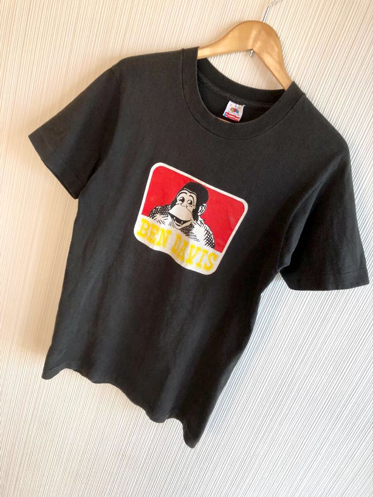 ★☆90s USA製 VINTAGE BEN DAVIS ベンデイビス デカロゴ プリントTシャツ オールド ビンテージ 黒 ブラック S FRUITボディ シングル☆★