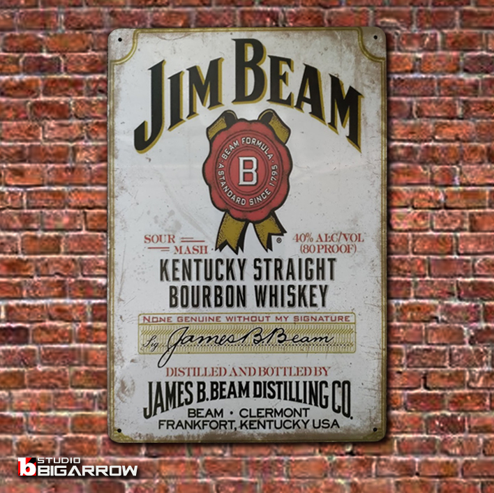 ブリキ看板 20×30㎝ JIM BEAM BOUBON WHISKEY ジム・ビーム ガレージ スチール アンティーク アメリカンインテリア 世田谷ベース 新品 ブリキ看板 SUZUKI スズキ ガレージ アンティーク アメリカン
