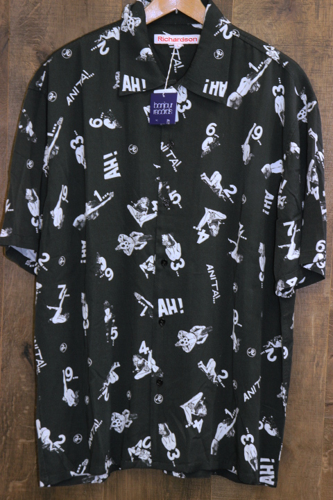 新品未使用 Richardson (リチャードソン) Crepax Aloha Shirt / Lサイズ / 黒 / アロハシャツ