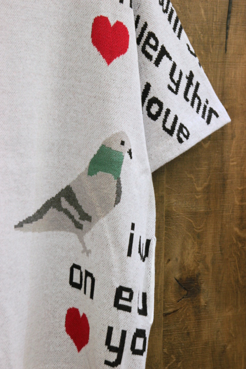 未使用 SON OF THE CHEESE (サノバチーズ) Pigeon Knit Shirt / 半袖 サマーニット / Lサイズ / グレー / 鳩_画像7