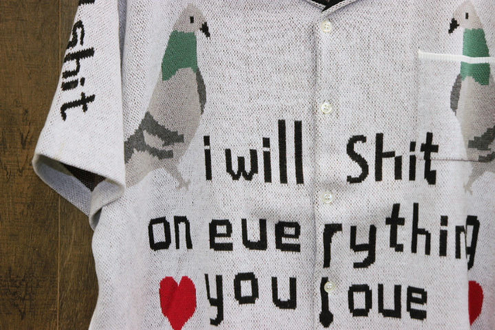 未使用 SON OF THE CHEESE (サノバチーズ) Pigeon Knit Shirt / 半袖 サマーニット / Lサイズ / グレー / 鳩_画像5