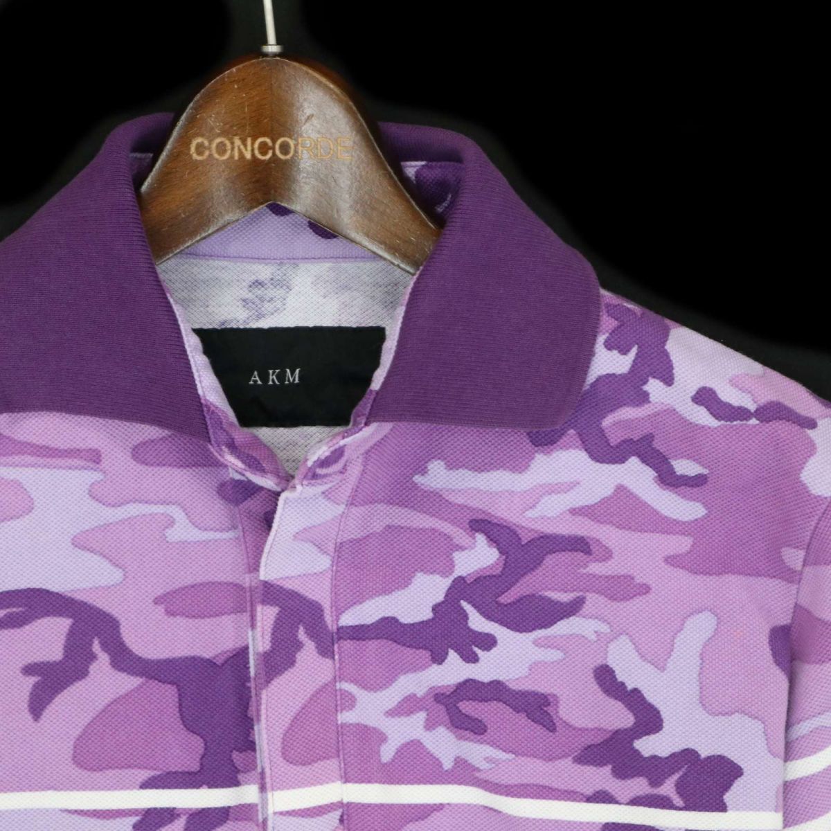 AKM エイケイエム kanoko CAMO S/S border polo★ 迷彩 カモフラ × ボーダー 半袖 鹿の子 ポロシャツ Sz.L　メンズ 定価3万　A3T06428_6#A_画像2