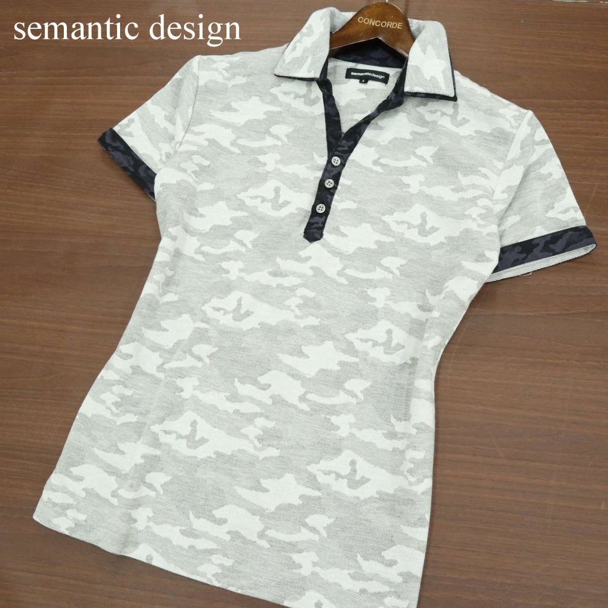 semantic design セマンティック デザイン 春夏 【カモフラ 迷彩】 ストレッチ 半袖 スウェット ポロシャツ Sz.S　メンズ 灰　A3T06733_6#A_画像1