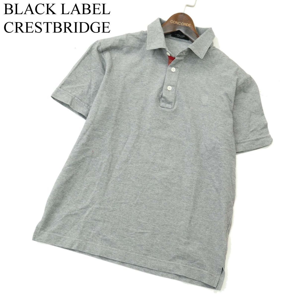 BLACK LABEL CRESTBRIDGE ブラックレーベル クレストブリッジ 春夏 刺繍★ 半袖 ポロシャツ Sz.2　メンズ グレー 日本製　A3T07101_6#A_画像1