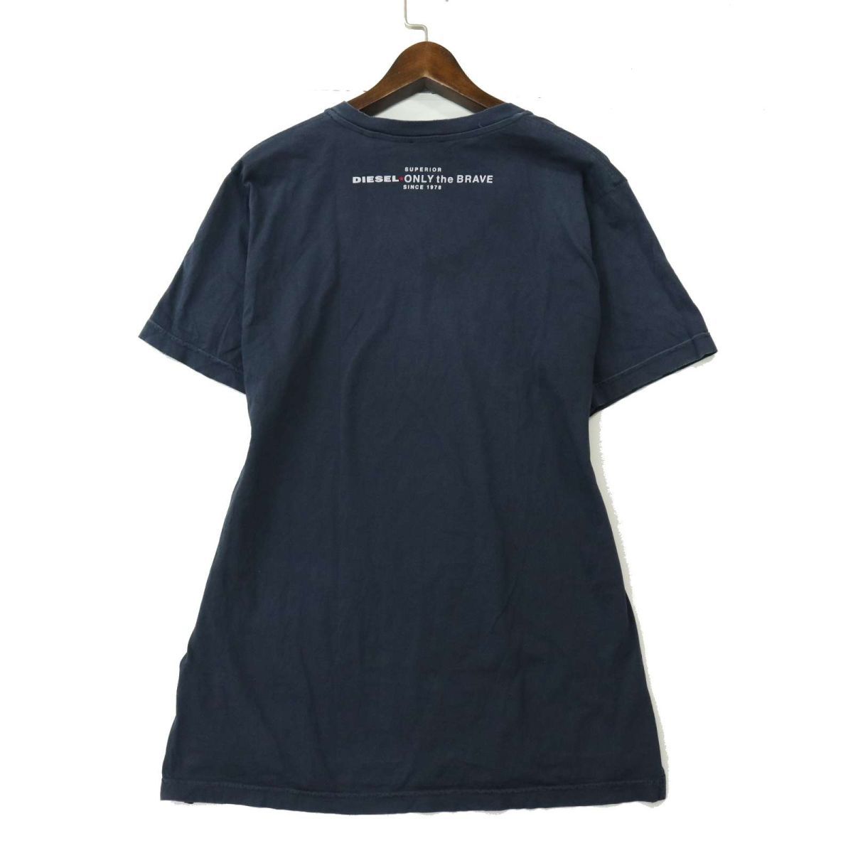 DIESEL ディーゼル 春夏 ダメージ加工★ 半袖 Vネック カットソー Tシャツ Sz.M　メンズ ネイビー　A3T07139_6#D_画像4