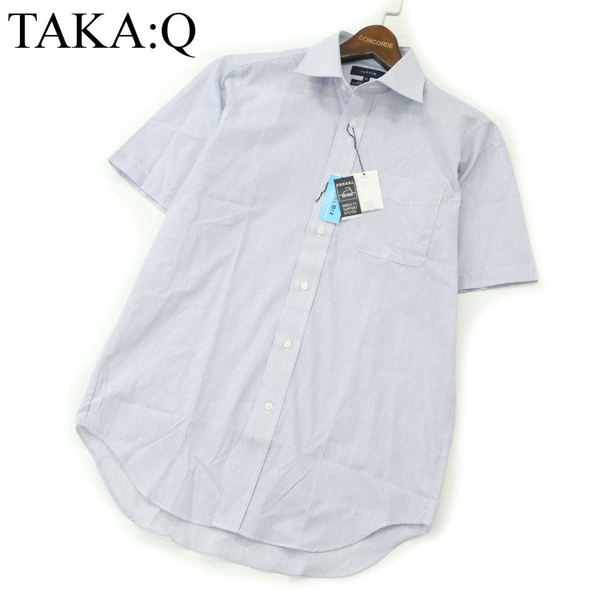 【新品 未使用】 TAKA:Q タカキュー 春夏 COOLBIZ ストライプ★ 半袖 シャツ ワイシャツ Sz.M　メンズ ビジカジ クールビズ　A3T07464_6#A_画像1