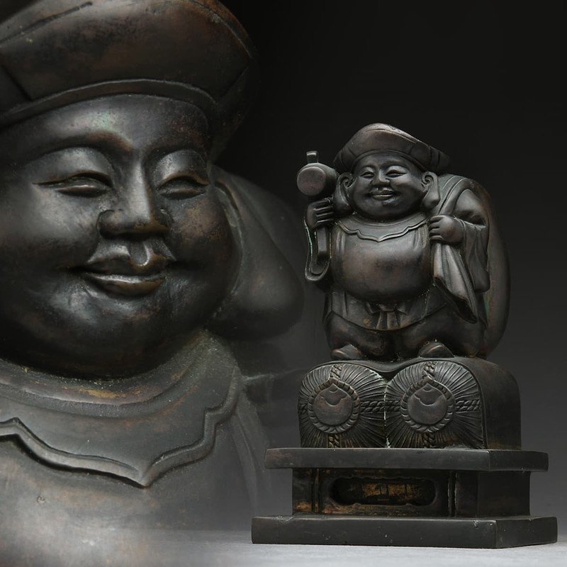 明治時代銅製二袋大黑天立像東密唐密大黑天銅像極細工古置物古擺件