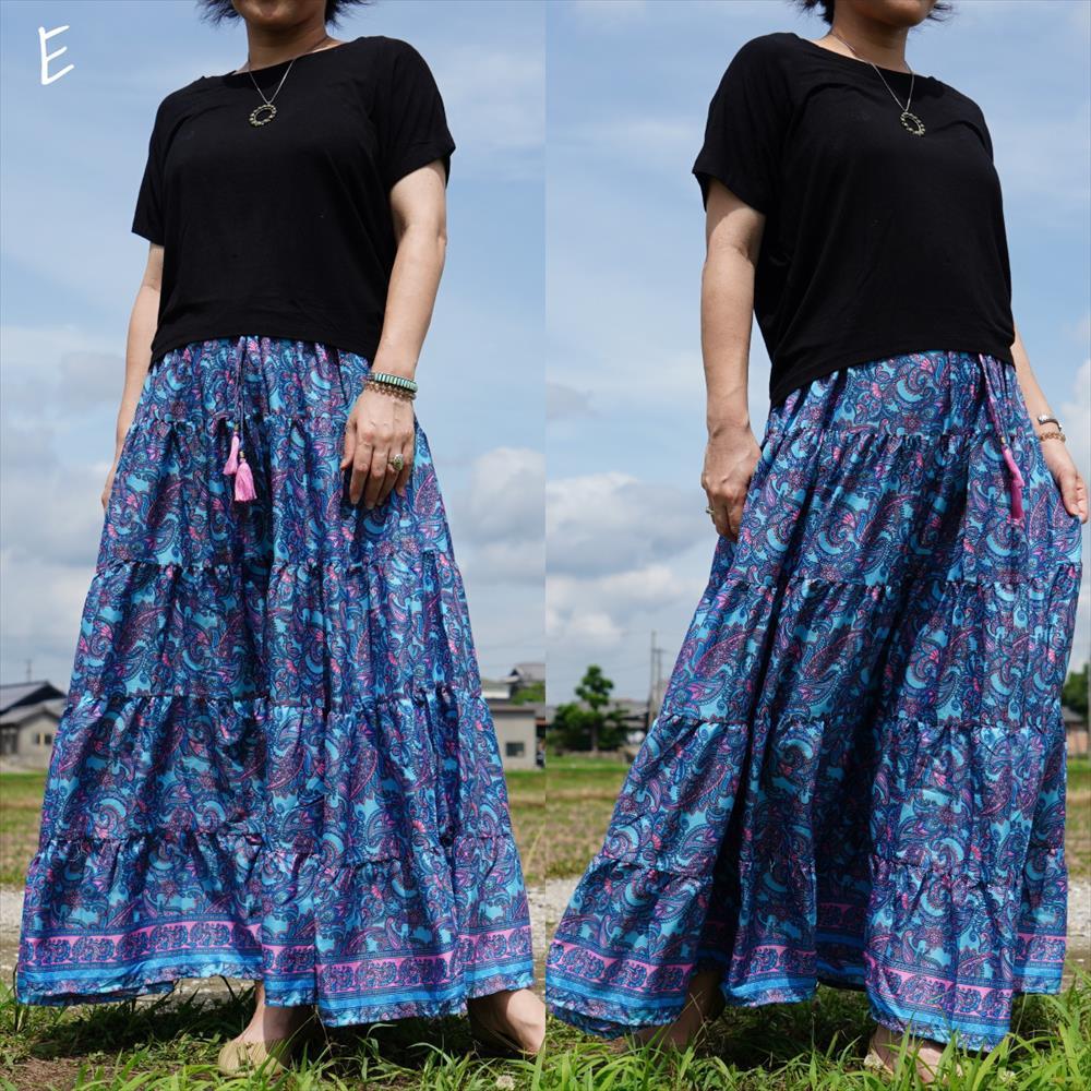 * ethnic flair skirt botanikaru print including carriage * new goods including carriage E* Asian jipsi- screw course material silk free size 