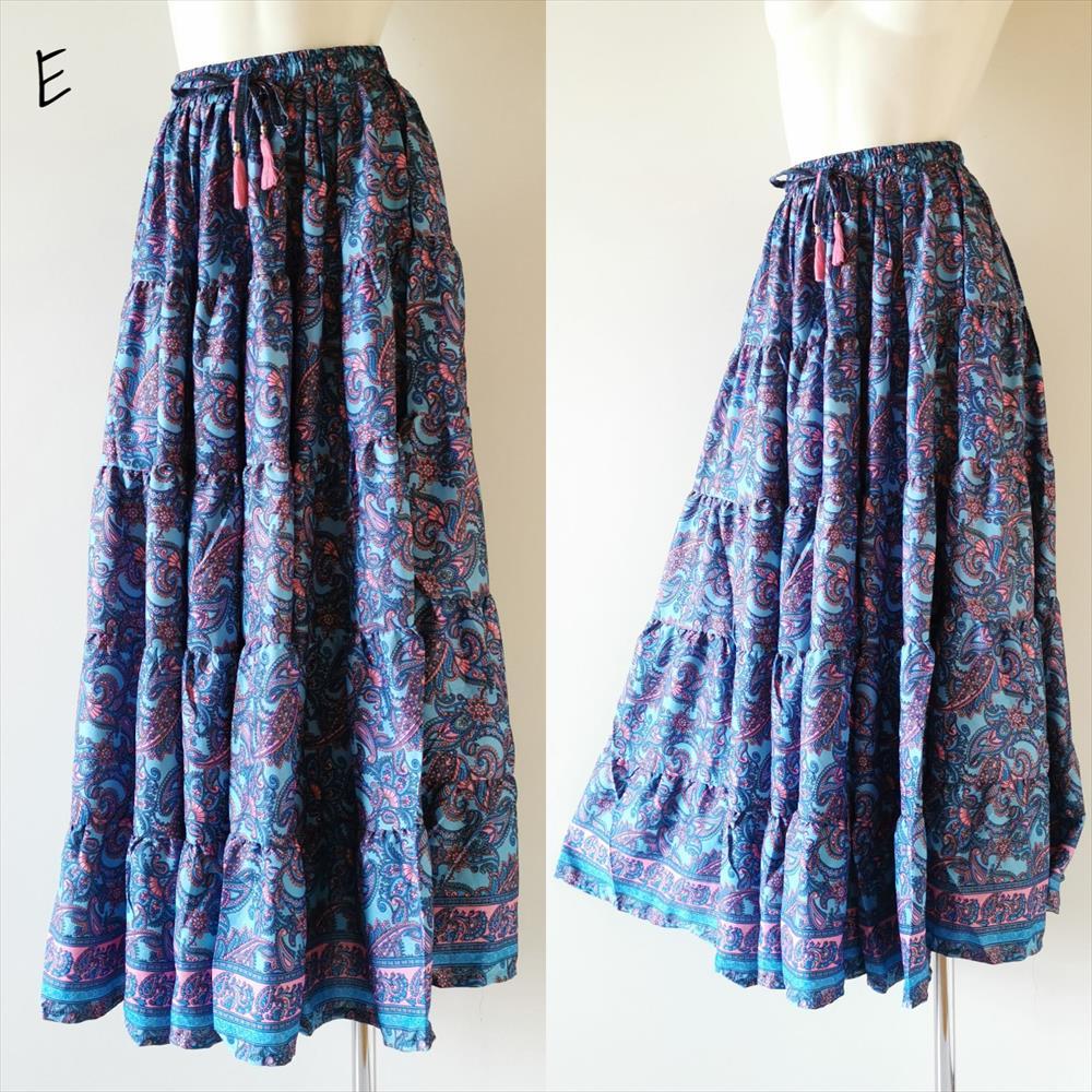 * ethnic flair skirt botanikaru print including carriage * new goods including carriage E* Asian jipsi- screw course material silk free size 