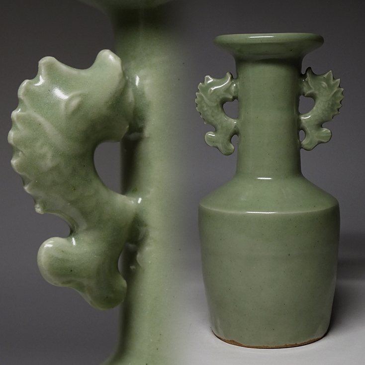蒐集家委託品売り切り出品⑬ 中国古陶磁元代龍泉窯青瓷鯱耳瓶砧青磁