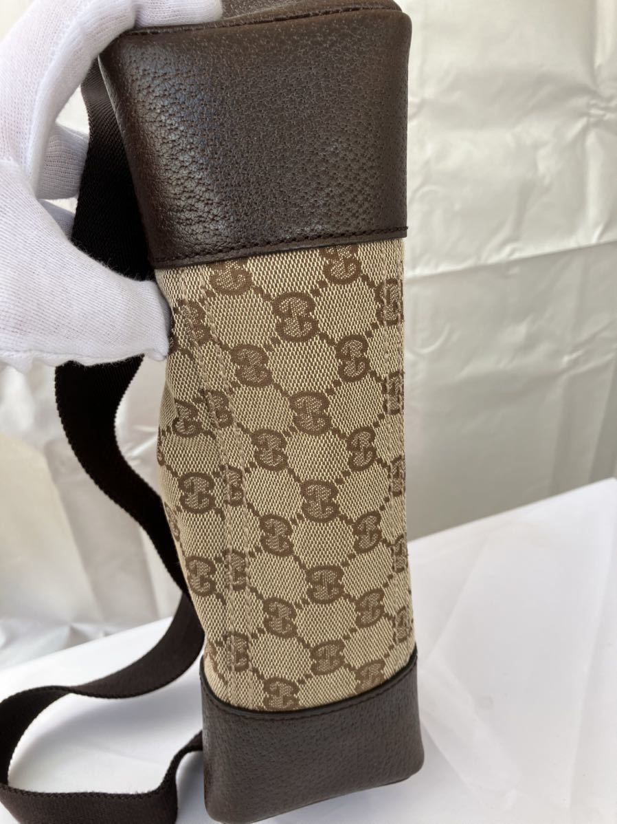 1円〜GUCCI グッチ 114273 GGキャンバス レザー ショルダーバッグ ブラウン系 ベージュ 斜め掛けバッグ_画像5