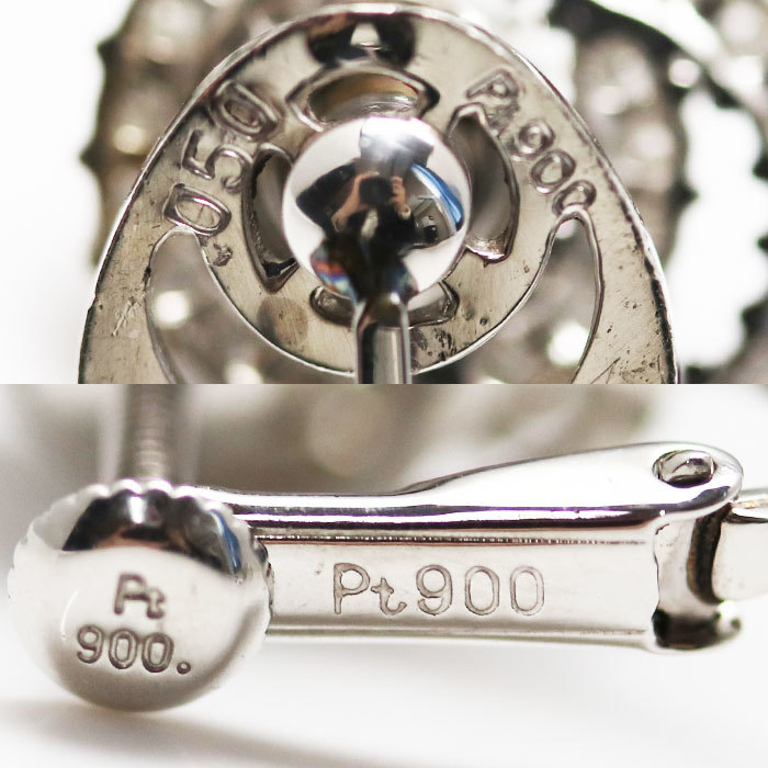 Pt900 платина swing серьги бриллиант 0.50ct/0.50ct 8.8g винт / spring тип женский б/у 