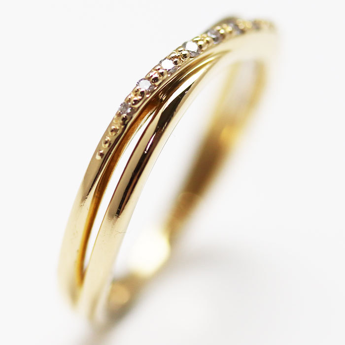 4*Cyondosi-K18YG yellow gold diamond ring * ring diamond 8 number 2.4g lady's used 