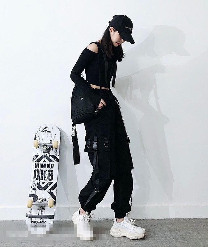 ■黒カーゴパンツ チェーン付き【 XL size 】韓国ファッション ストリート_画像8