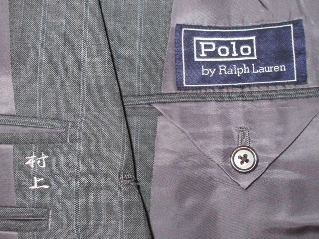 Ralph Lauren/Polo by Ralph Lauren　ポロ バイ ラルフローレン　スーツ　A7　グレー/ブルーストライプ　毛100%　3ッ釦段返り　日本製！_⑦ 織ネーム&名入り