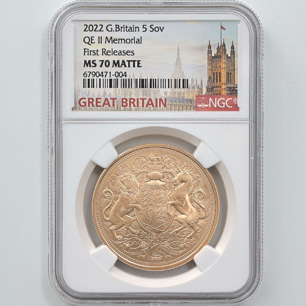 2022 英国 エリザベス2世 メモリアル ソブリン 5ポンド 金貨 NGC MS 70