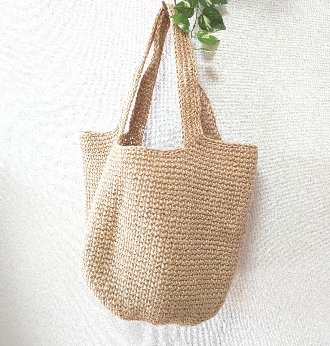 ビッグサイズ ショルダーバッグ 麻ひもバッグ ハンドメイド 麻紐バッグ ⑥