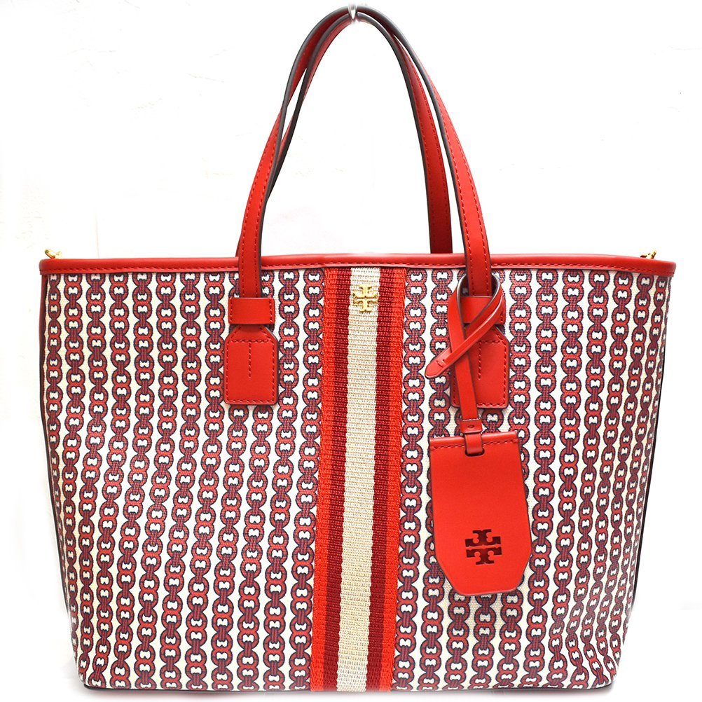 TORY BURCH【トリーバーチ】2WAYバッグ　53304　トートバッグ　ショルダーバッグ　ストライプ　チェーン柄　PVCレザー　レディース【中古】_画像2