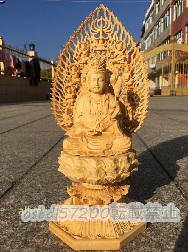 極上★仏教美術 木彫り 仏像 仏教美術 勢至菩薩 精密細工 仏師で仕上げ品 供養品 風水 開運東洋彫刻