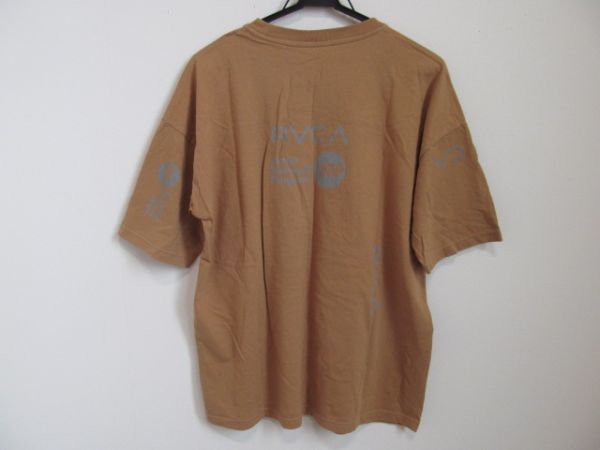 (53593)RVCA　ルーカ　メンズ　半袖　プリント　Tシャツ　カットソー　ブラウン系　S　USED_平置き(約)着丈67 身幅55 肩幅58 袖丈21cm