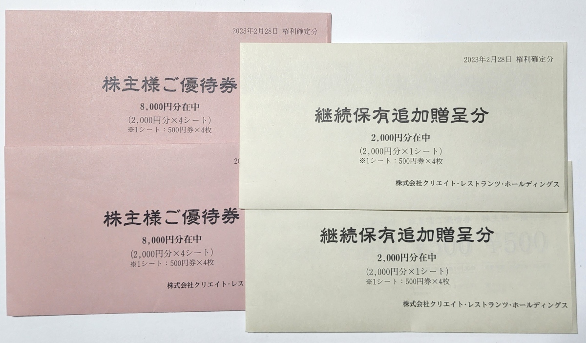 クリエイトレストランツ 株主優待券 2000円分 2023.11.30まで有効 割引