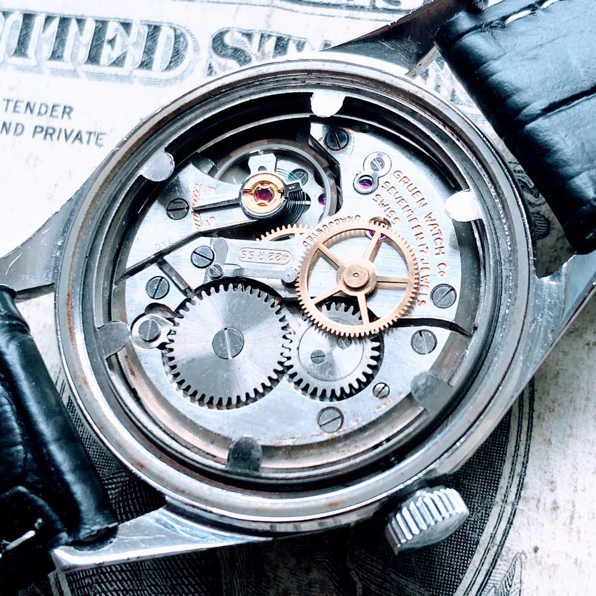 #2605【渋くてお洒落】メンズ 腕時計 グリュエン 動作品 17石 アンティーク ヴィンテージ 1950年代 手巻き 機械式 GRUEN 銀色 シルバー色_画像8