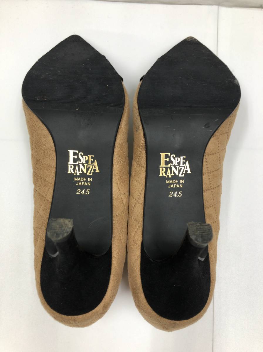 ESPERANZA pumps quilting suede style 24.5cm Brown x black lady's shoes Esperanza 23060902